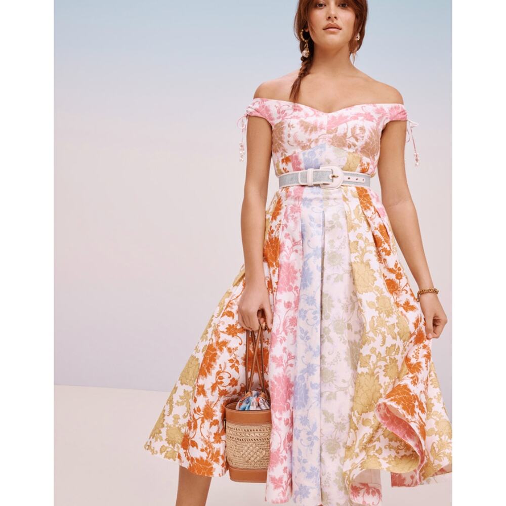 Zimmermann Multicolor Postcard Spliced Linen Midi Dress